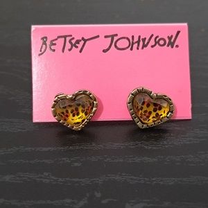 Betsy Johnson leopard heart shaped earrings